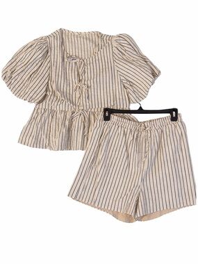 entro Beige and Navy Striped Cotton Shorts